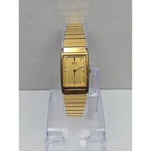 Vintage Seiko Quartz Rectangle Tank Watch Womens 2C20 5830 Gold Tone New Battery